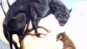 Obrazek z kobietą, sokołem i panterą