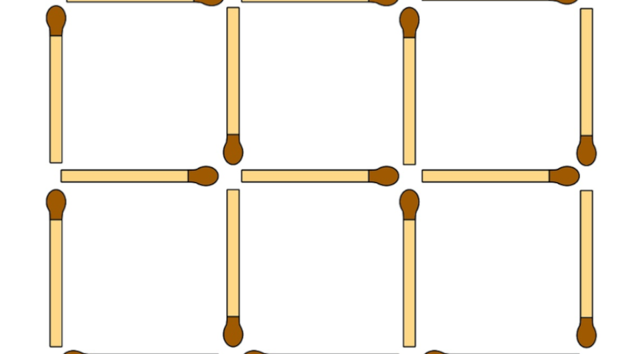 Logiczny test IQ. Usuń 6 zapałek tak, by powstały 2 różne kwadraty