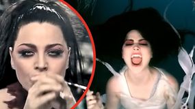 Amy Lee w intensywnym makijażu, śpiewa i krzyczy pod wodą