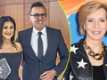 Na zdjęciu Katarzyna Cichopek i Maciej Kurzajewski w eleganckich strojach oraz Paulina Smaszcz w kurtce z gwiazdami.