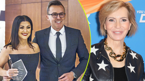 Na zdjęciu Katarzyna Cichopek i Maciej Kurzajewski w eleganckich strojach oraz Paulina Smaszcz w kurtce z gwiazdami.