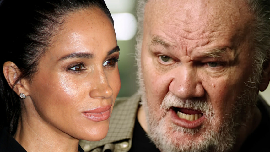Na zdjęciu Meghan Markle  i Thomas Markle z siwą brodą, wyraźnie zaniepokojony.