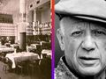 Od lewej: sala jadalna hotelu Bristol 1902 rok, Pablo Picasso