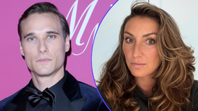 Maurycy Popiel w eleganckim garniturze z muszką i Izabela Warykiewicz z falistymi włosami.
