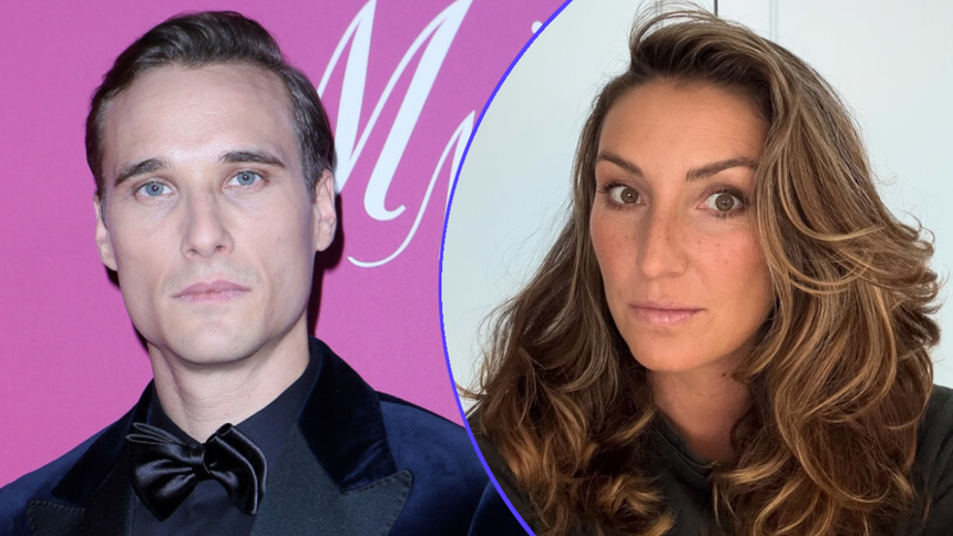 Maurycy Popiel w eleganckim garniturze z muszką i Izabela Warykiewicz z falistymi włosami.
