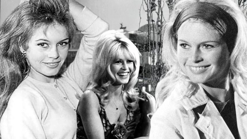 Trzy wizerunki kobiety o jasnych włosach, szerokim uśmiechu i różnorodnych stylizacjach