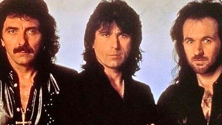 Od lewej: Tony Iommi, Cozy Powell i Tony Martin podczas sesji nagraniowej dla Black Sabbath.