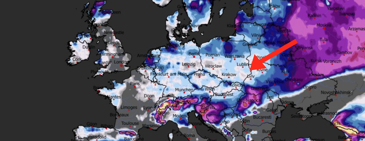 Grubość pokrywy śnieżnej w Europie