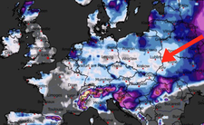 Grubość pokrywy śnieżnej w Europie