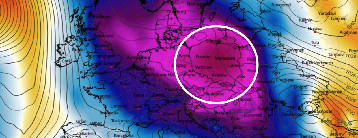 Anomalia temperatury na poziomie ciśnienia 850 hPa 20.01