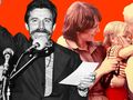 Mężczyzna przed mikrofonem i papież błogosławiący dziecko