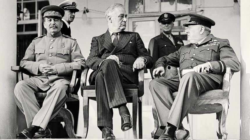 Quiz o II wojnie światowej. Na zdjęciu: Stalin, Rooosevelt, Churchill