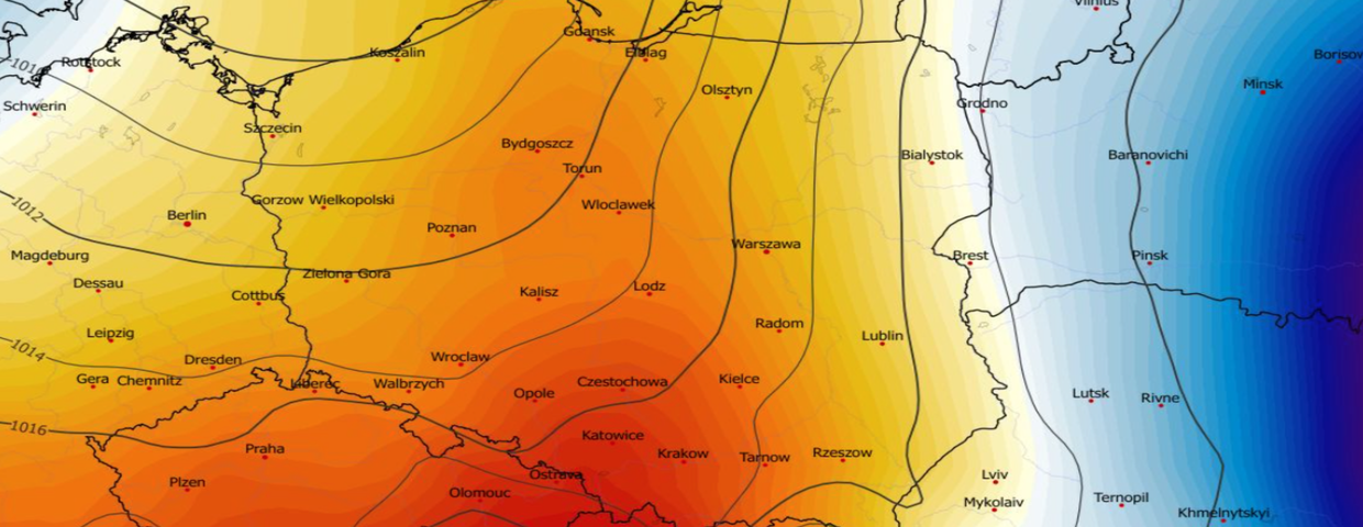 Anomalia temperatury na poziomie ciśnienia 850 hPa w Polsce