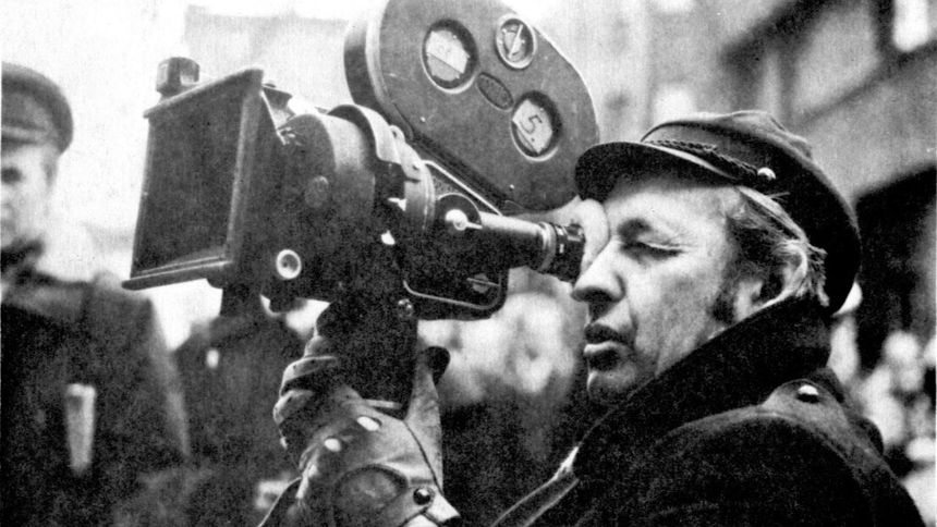 Andrzej Wajda na planie "Ziemi Obiecanej"