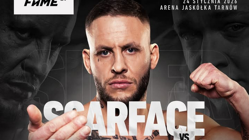 Plakat promujący walkę FAME 29 z zawodnikami Scarface i Cameraboy w Arenie Jaskółka Tarnów.