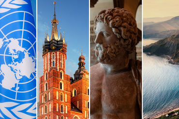 Flaga ONZ, kościół Mariacki w Krakowie, Zeus, Ocean