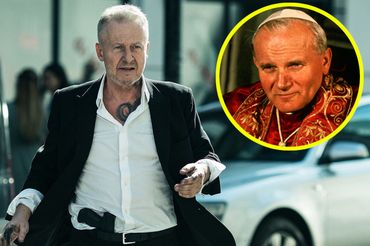 Bogusław Linda - kadr z filmu Psy 3, papież Jan Paweł II