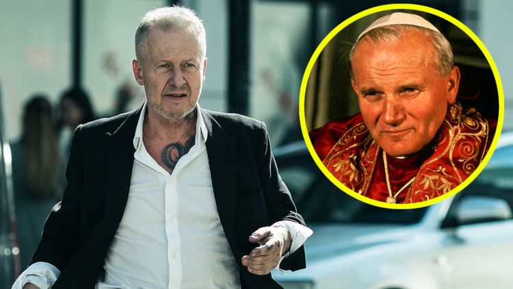 Bogusław Linda - kadr z filmu Psy 3, papież Jan Paweł II