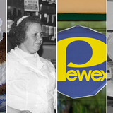 Wuzetka, ekspedientka w sklepie, logo i napis Pewex, prodiż