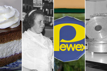 Wuzetka, ekspedientka w sklepie, logo i napis Pewex, prodiż