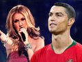 Na zdjęciu Celine Dion śpiewa, obok Cristiano Ronaldo w piłkarskim stroju