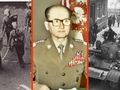 Na zdjęciach: generał Wojciech Jaruzelski w mundurze wojskowym, mundurowi i czołgi.