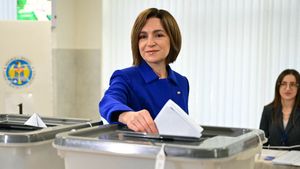 Prezydentka Mołdawii Maia Sandu oddaj głos w lokalu wyborczym