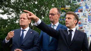 Donald Tusk, Friedrich Merz i Emmanuel Macron