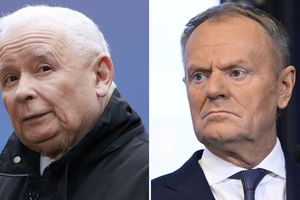 Prezes PiS Jarosław Kaczyński. Premier Donald Tusk