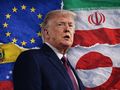 Prezydent USA Donald Trump. Flaga UE. Flaga Iranu. Flaga Wenezueli. Flaga Grenlandii