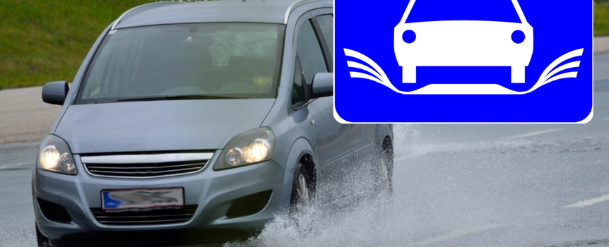 samochod mokra jezdnia znak 