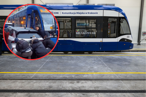 Kraków. Kuriozalne sceny na torze tramwajowym