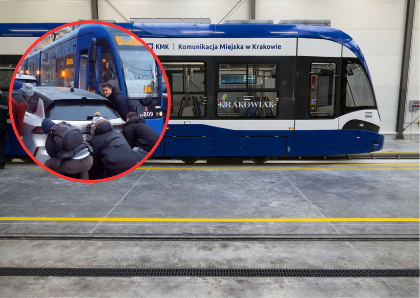 Kraków. Kuriozalne sceny na torze tramwajowym