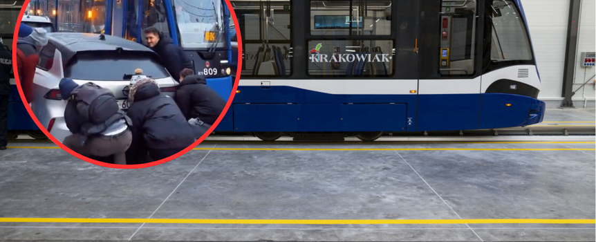 Kraków. Kuriozalne sceny na torze tramwajowym