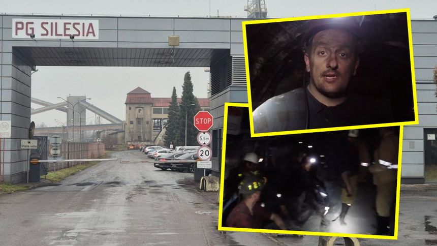Protestujący górnicy w kopalni SIlesia