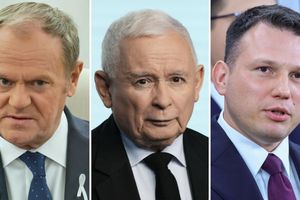 Donald  Tusk. Jarosław Kaczyński. Sławomir Mentzen