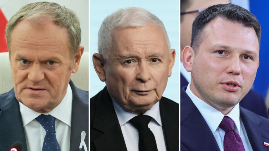 Donald  Tusk. Jarosław Kaczyński. Sławomir Mentzen