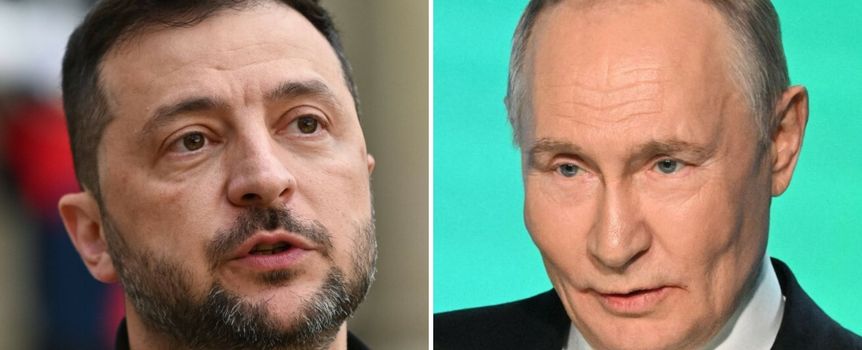Prezydent Ukrainy Wołodymyr Zełenski. Prezydent Rosji Władimir Putin