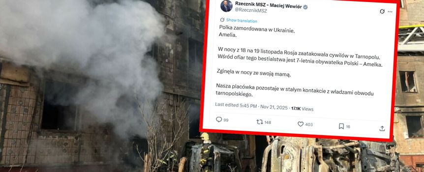 Zniszczony budynek po rosyjskim ataku na Tarnopol
