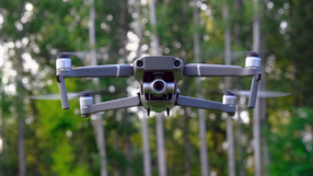 dron na tle drzew 