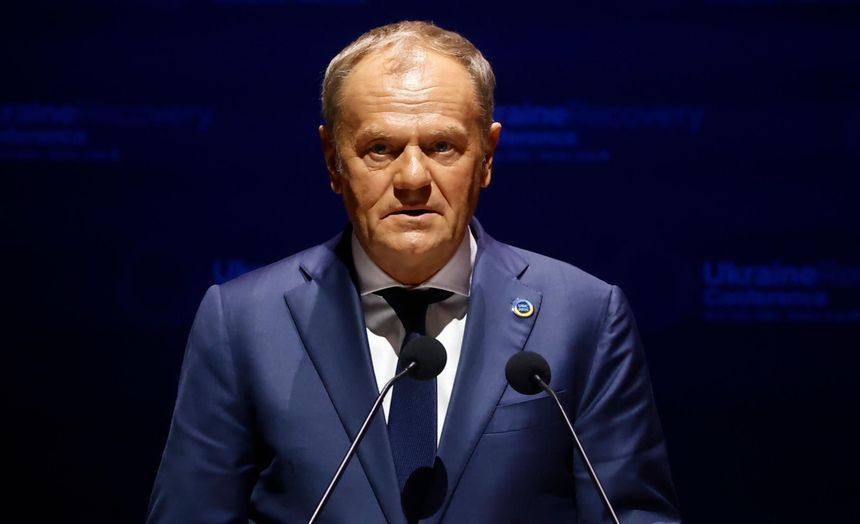 Premier Polski Donald Tusk na konferencji poświęconej odbudowie Ukrainy