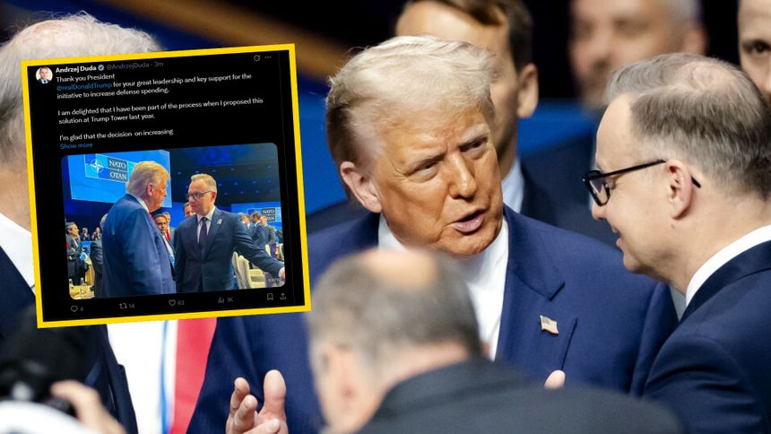 Prezydent Andrzej Duda i prezydenta USA Donald Trump na szczycie NATO w Hadze