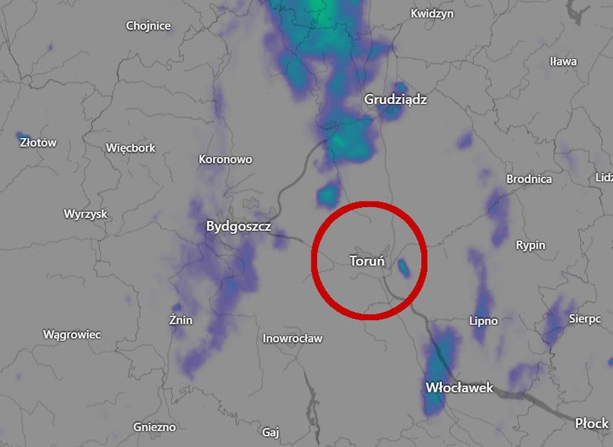 radar pogodowy - Toruń - mapa