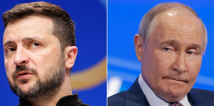Prezydent Ukrainy Wołodymyr Zełenski. Prezydent Rosji Władimir Putin