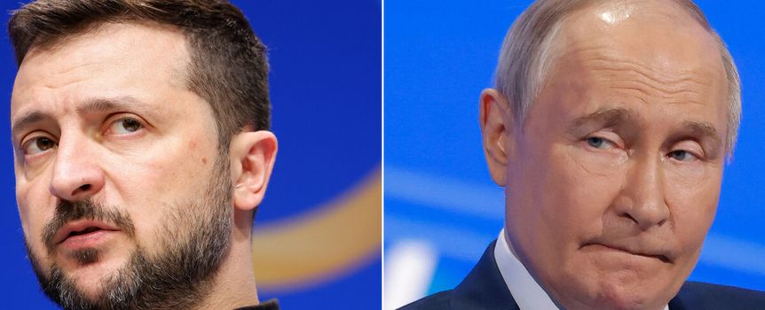 Prezydent Ukrainy Wołodymyr Zełenski. Prezydent Rosji Władimir Putin
