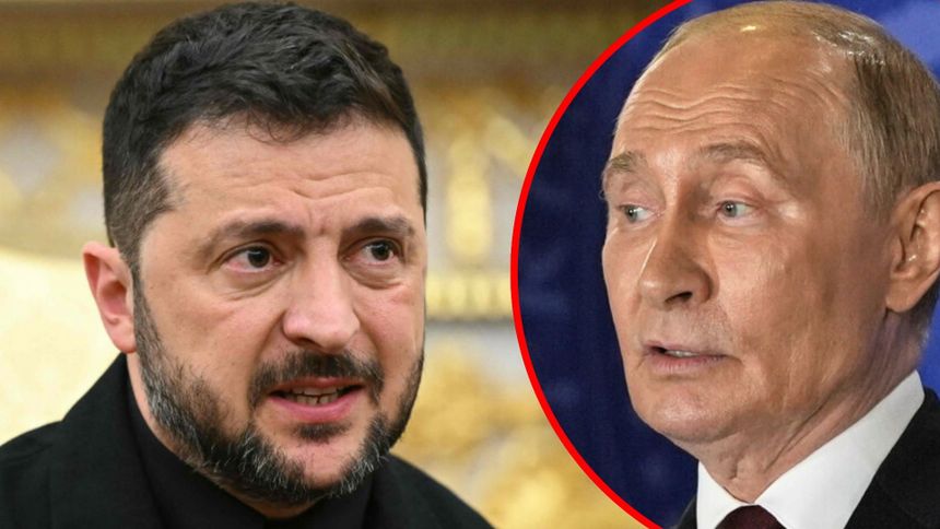 Prezydent Rosji Władimir Putin. Prezydent Ukrainy Wołodymyr Zełenski