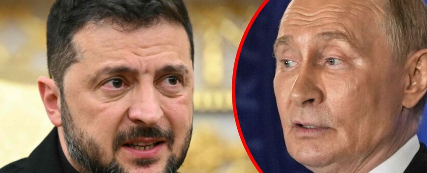 Prezydent Rosji Władimir Putin. Prezydent Ukrainy Wołodymyr Zełenski