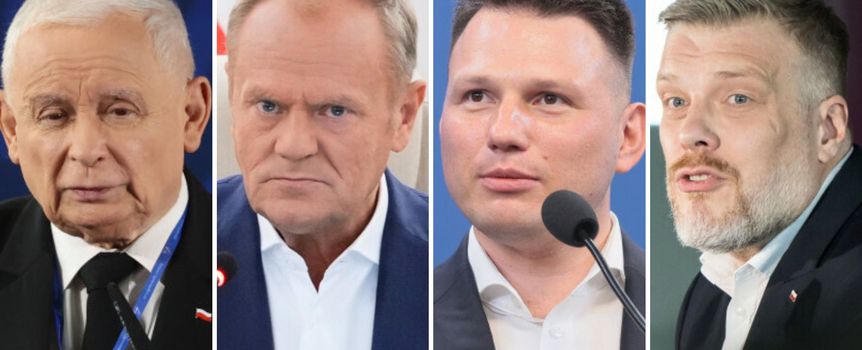 Jarosław Kaczyński. Donald Tusk. Sławomir Mentzen. Adrian Zandberg