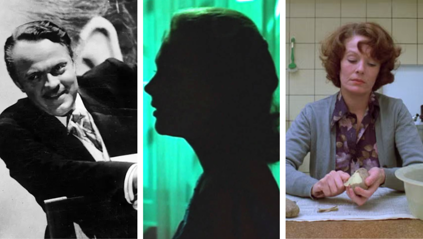 Kadr z filmu "Obywatel Kane",  "Vertigo", "Jeanne Dielman, Bulwar Handlowy, 1080 Bruksela",