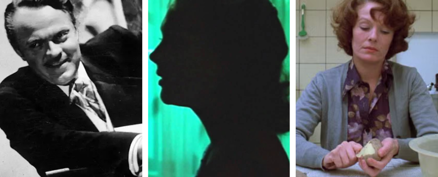 Kadr z filmu "Obywatel Kane",  "Vertigo", "Jeanne Dielman, Bulwar Handlowy, 1080 Bruksela",
